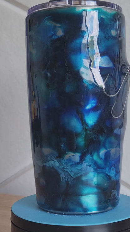 Blue Lagoon Hook & Tumble tumbler video, handmade blue ocean fishing gift South Florida