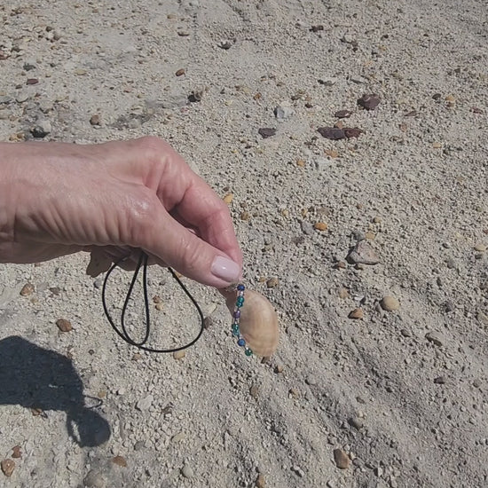 Handmade common atlantic slipper shell pendant necklace with silver wire wrap and blue green beads video
