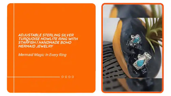 Adjustable Sterling Silver Turquoise Howlite Ring with Starfish | Handmade Boho Mermaid Jewelry 