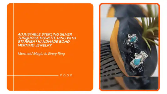 Adjustable Sterling Silver Turquoise Howlite Ring with Starfish | Handmade Boho Mermaid Jewelry 