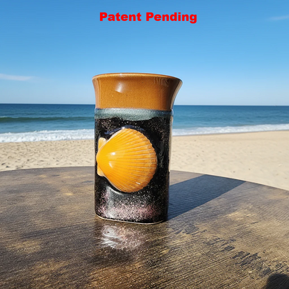 Black rose gold coastal coffee mug with embedded seashells handmade in Florida