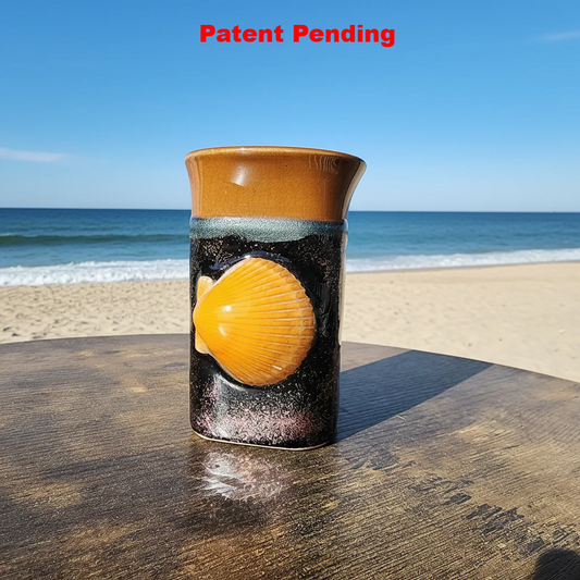 Black rose gold coastal coffee mug with embedded seashells handmade in Florida