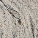 Common Atlantic Slipper Shell Pendant Necklace — Silver Wire Blue Green Beads Coastal Jewelry
