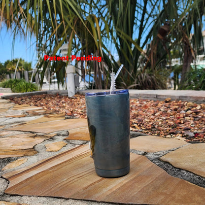 Ocean-shimmer teal finish on handmade USA seashell tumbler