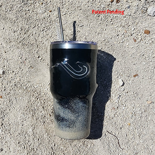 30oz black fishing hook tumbler on sand coastal stainless steel drinkware outdoor