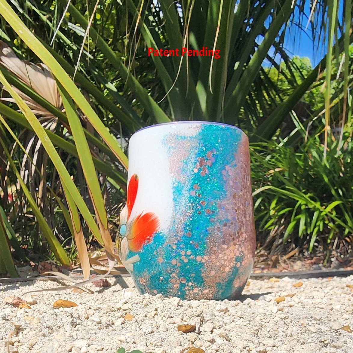 White Rose Gold Coastal Boho Wine Tumbler 12oz Feathers Shells Beach Gift Saltwater Sips™