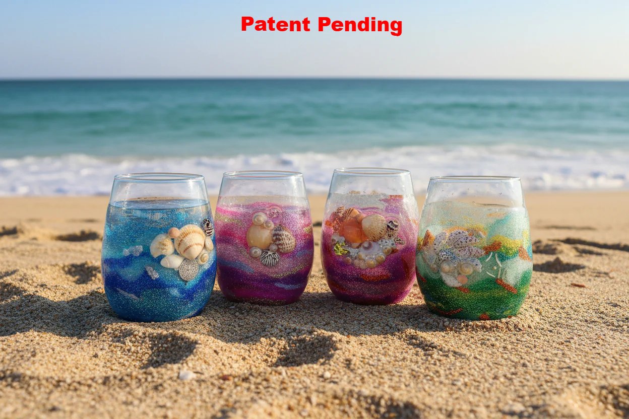 Stemless Wine Glass - Ocean Resin Seashell Art (18oz+)