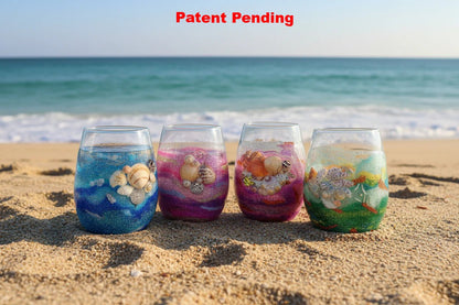 Stemless Wine Glass - Ocean Resin Seashell Art (18oz+)