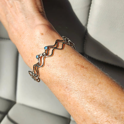 Flowing Ocean Waves Sterling Silver Cuff - Handcrafted with Sparkling Swarovski Crystals 🌊✨