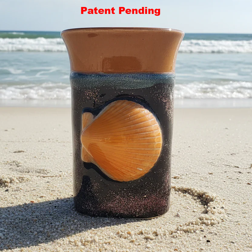 Black rose gold coastal coffee mug with embedded seashells handmade in Florida