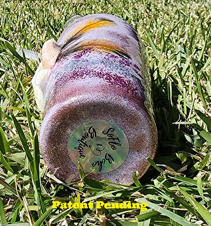 lavender coastal cowgirl tumbler with seashells and feathers