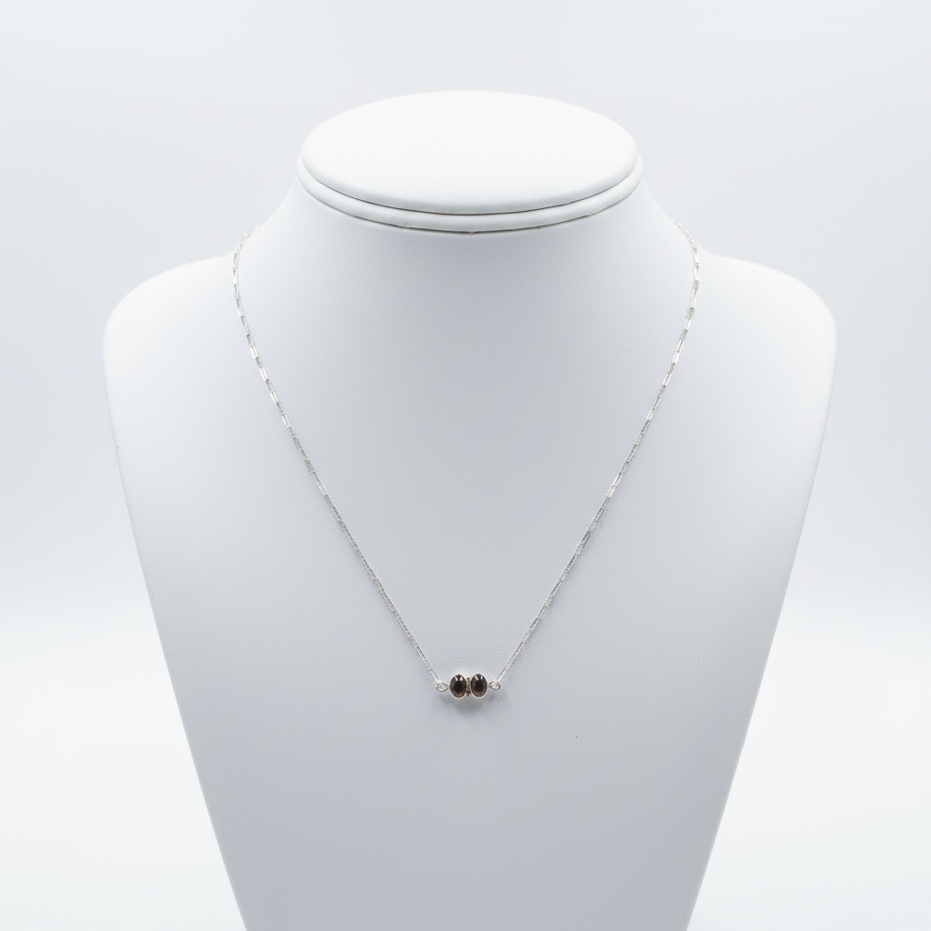 Sterling silver necklace with smoky quartz stones and elongated-link chain