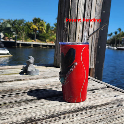 Red glossy seashell tumbler with metallic silver brush strokes – USA made coastal drinkware