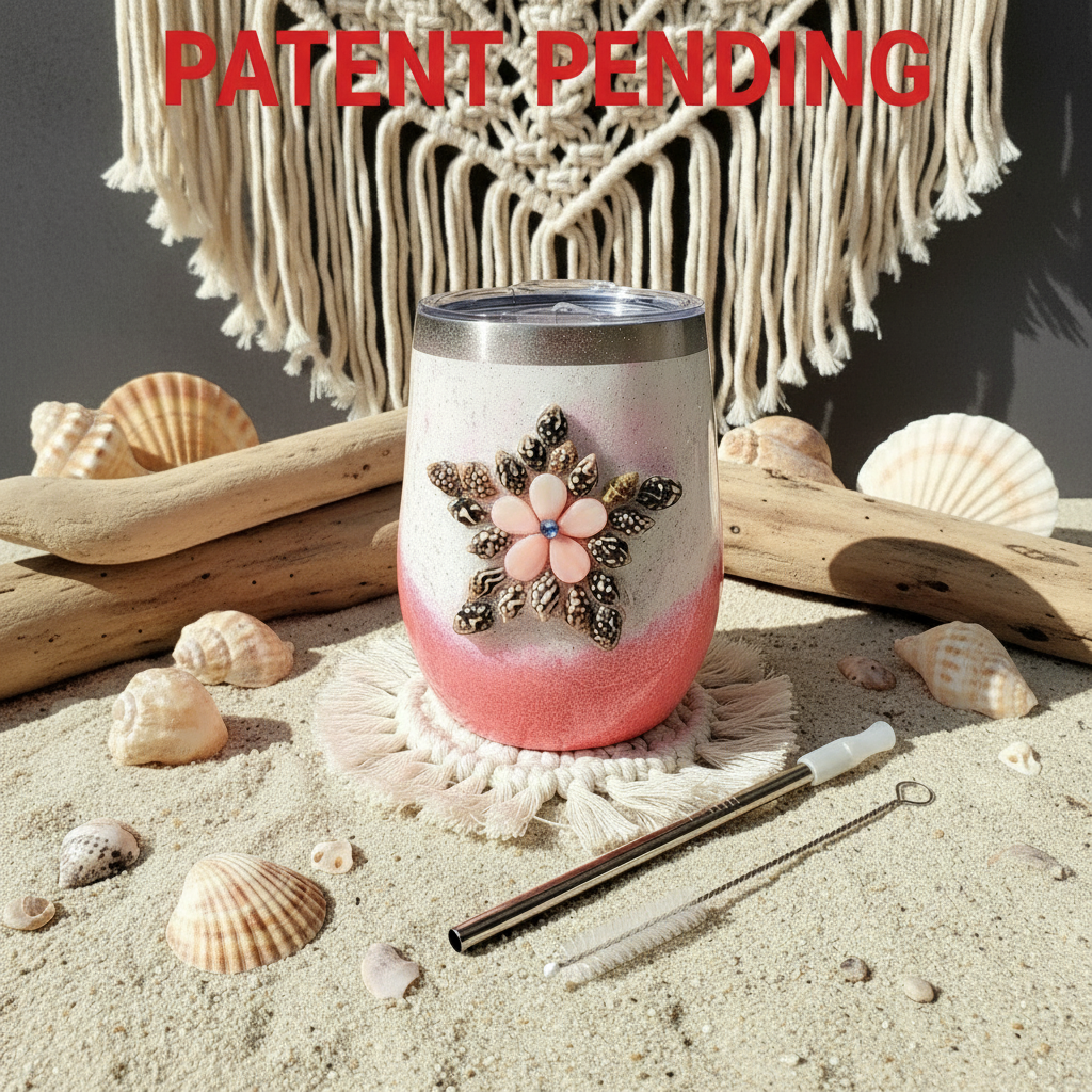 Handmade Seashell Flower Glitter Tumbler | 12oz Stainless Steel Beach Boho Souls