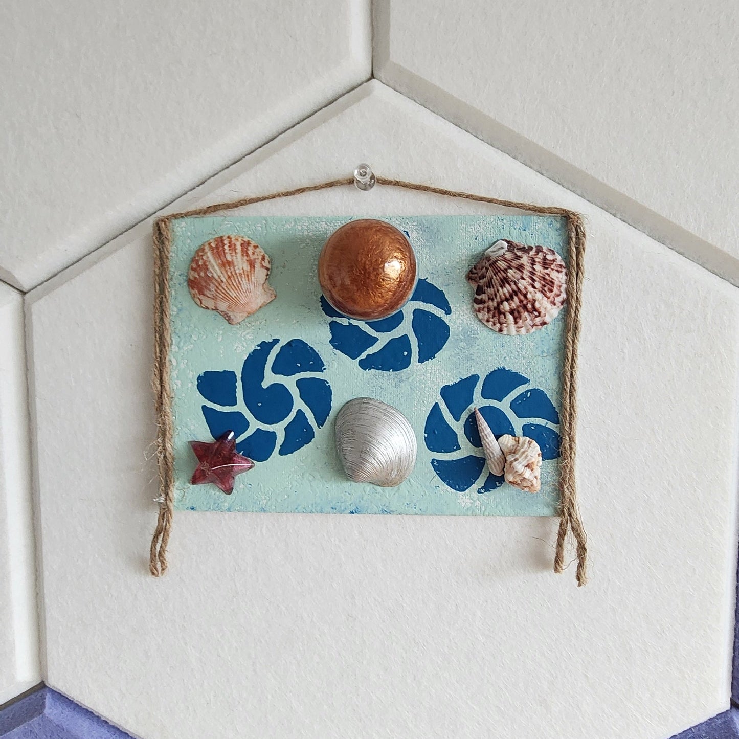 Sea Snail Reef seashell jewelry holder wall decor with real shells and resin accent, handmade coastal wall art