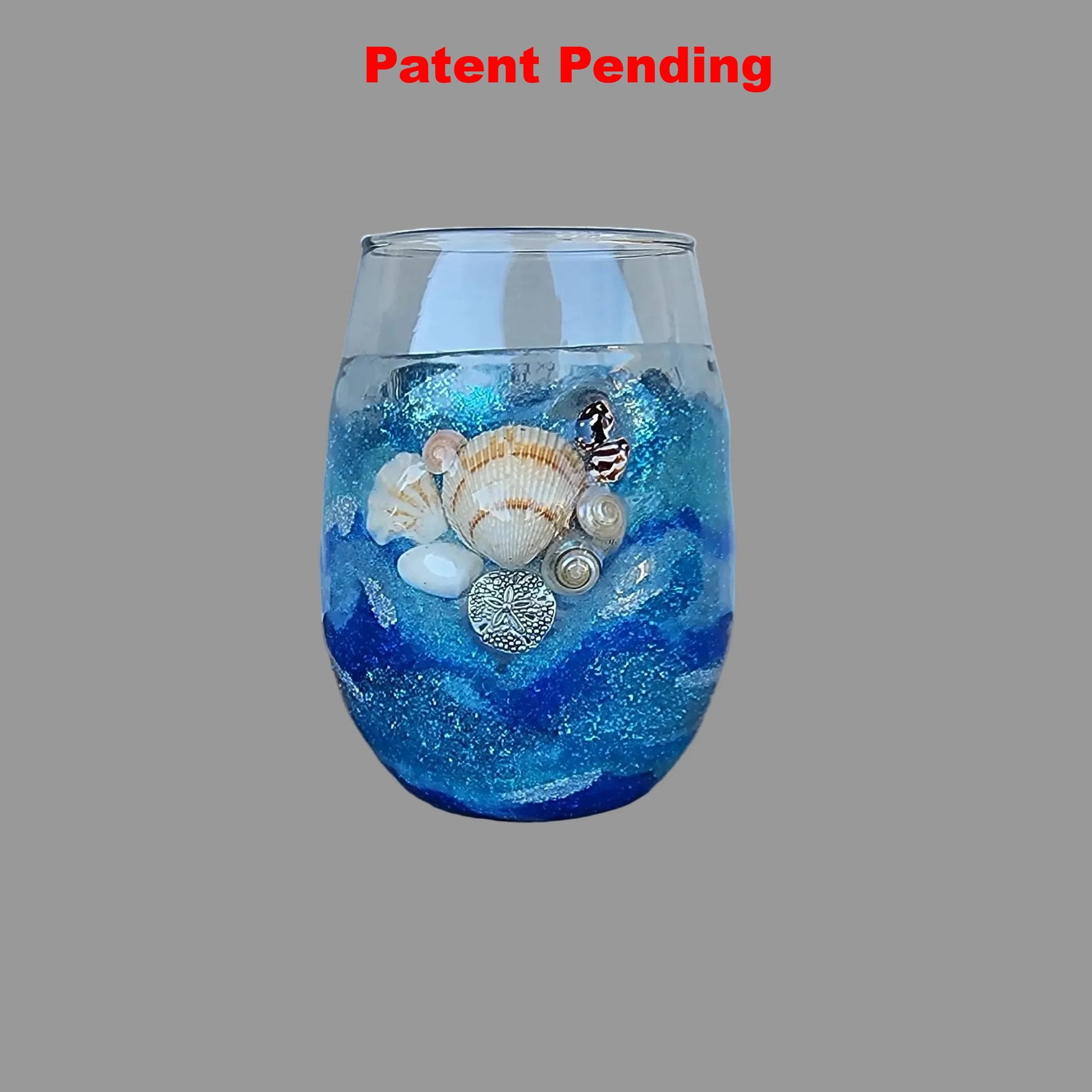 Deepwater Drift Stemless Wine Glass - Ocean Resin Seashell Art (18oz+)