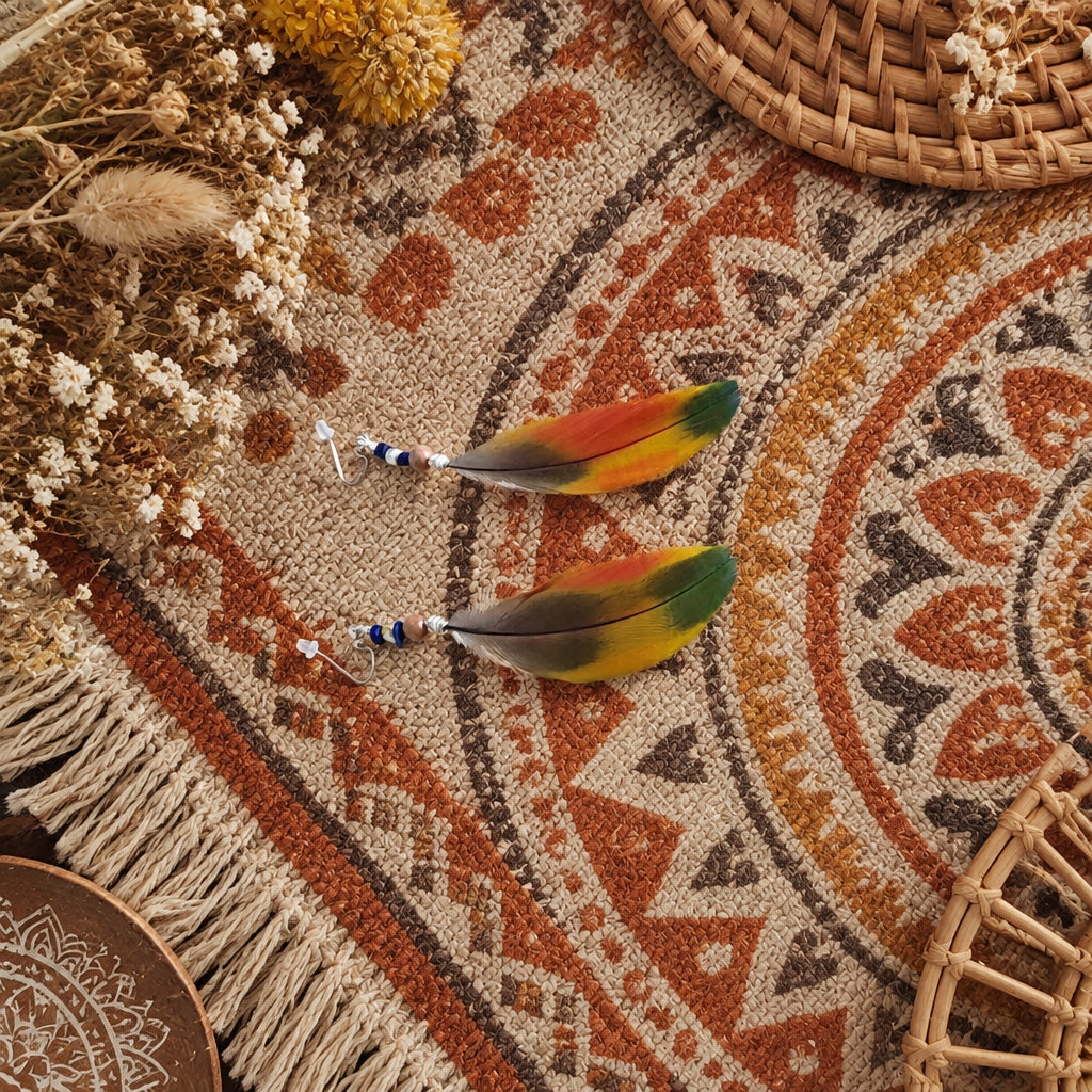Coastal Feather Earrings, Real Feather Boho Dangles