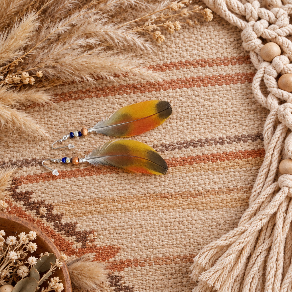 Coastal Feather Earrings, Real Feather Boho Dangles
