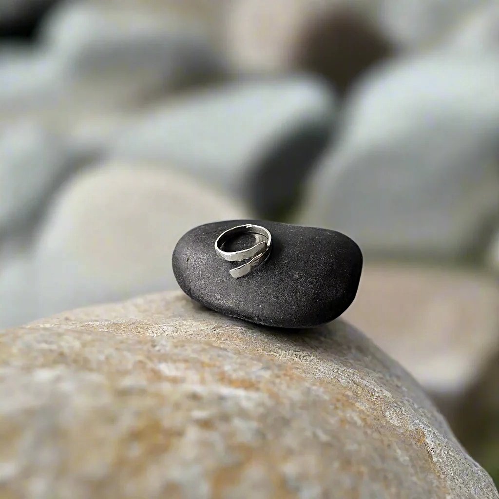 Handmade Minimalist .925 Sterling Silver Hammered Ring | Adjustable Open-End Design