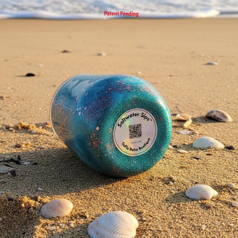 12oz 3D Ocean Treasure Glitter Tumbler - Insulated Beach Wine Tumbler with Feathers, Starfish & Seashells | Saltwater Sips™