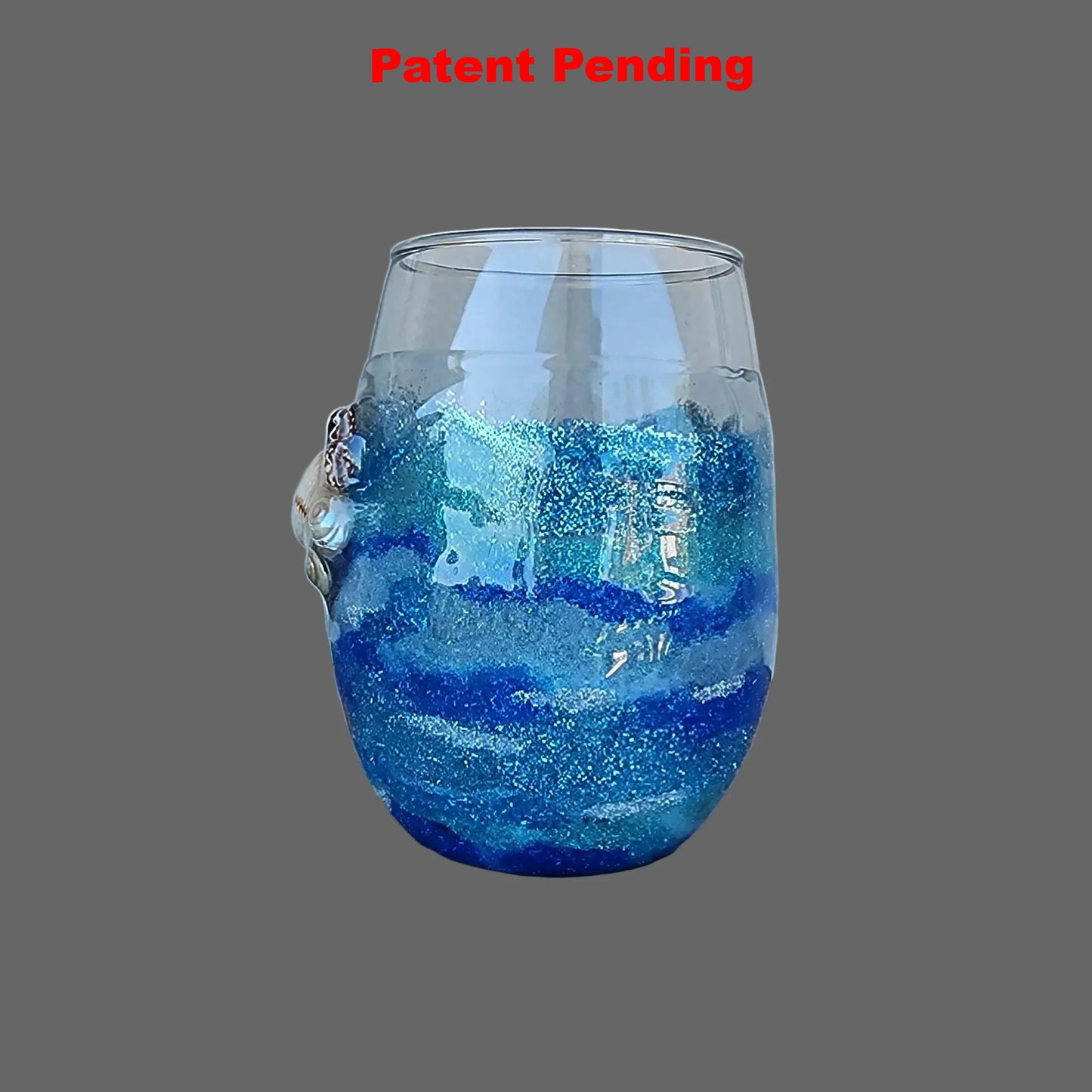 Deepwater Drift Stemless Wine Glass - Ocean Resin Seashell Art (18oz+)