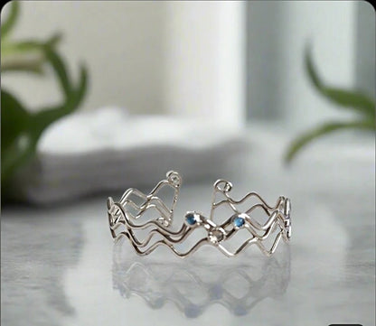 Flowing Ocean Waves Sterling Silver Cuff - Handcrafted with Sparkling Swarovski Crystals 🌊✨