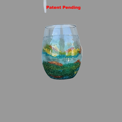 Evergreen Coast Stemless Wine Glass – Smoke-Tinted Resin with Shell Details (18oz+)