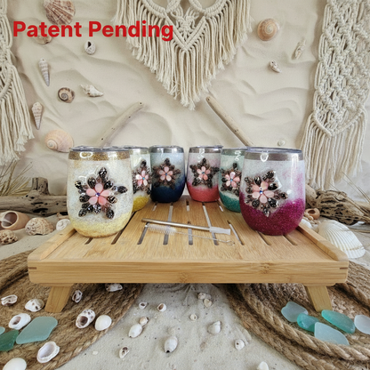 Handmade Seashell Flower Glitter Tumbler | 12oz Stainless Steel Beach Boho Souls