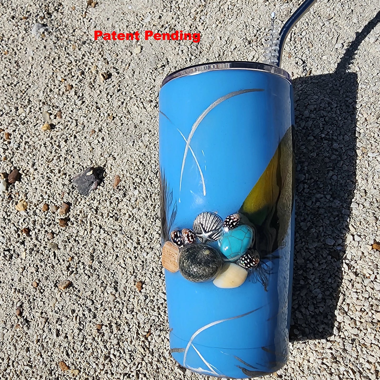 Blue seashell tumbler with real Florida snail shells, howlite stone and silver pinstriping – Saltwater Sips 20oz