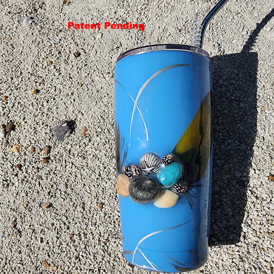 Blue seashell tumbler with real Florida snail shells, howlite stone and silver pinstriping – Saltwater Sips 20oz