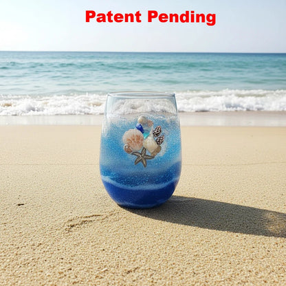 Stemless wine lass decorated with seashells