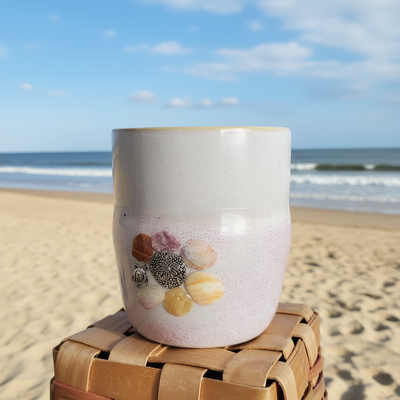 Pink Glitter Seashell Coffee Mug with Sand Dollar & Turtle Charm - Handmade Saltwater Sips™