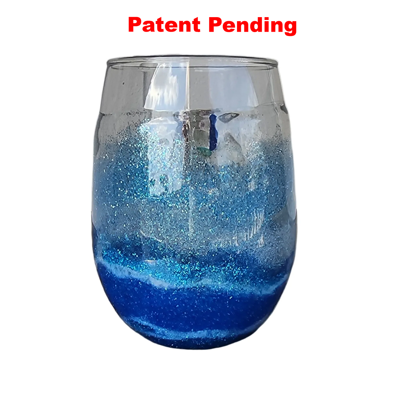 Stemless wine glas with multicole glitter and seashells