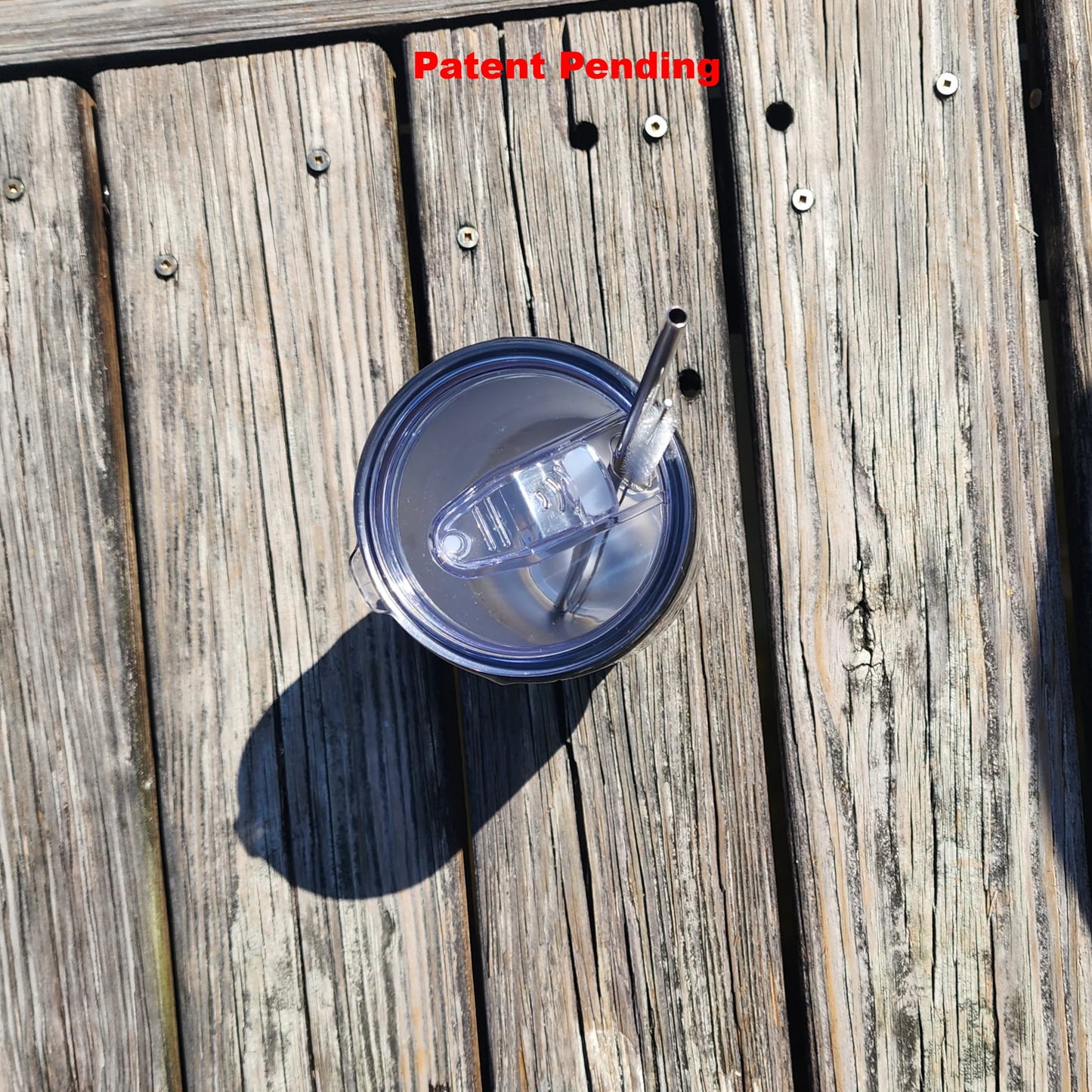 Top view 30oz insulated black tumbler with lid and stainless steel straw – Saltwater Sips