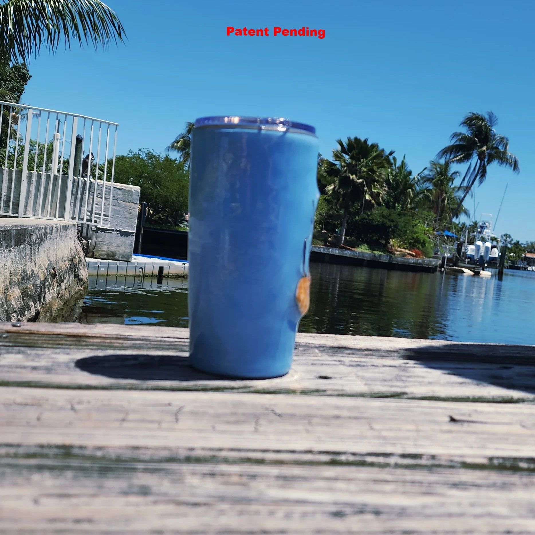 Right side view Blue Water Hook & Tumble™ handmade coastal tumbler intracoastal background