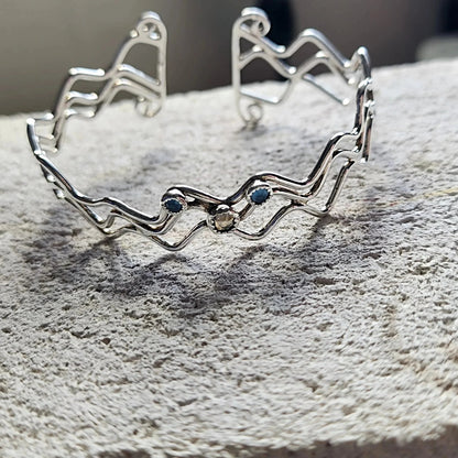 Flowing Ocean Waves Sterling Silver Cuff - Handcrafted with Sparkling Swarovski Crystals 🌊✨