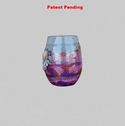 Sunset Siren Stemless Wine Glass – Bronze Shimmer Seashell Resin Art (18oz+)