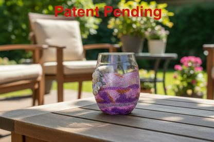 Sunset Siren Stemless Smoke Tinted Wine Glass – Bronze Shimmer Seashell Resin Art (18oz+)