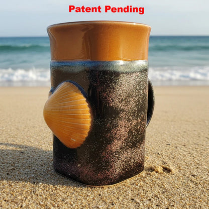 Black rose gold coastal coffee mug with embedded seashells handmade in Florida