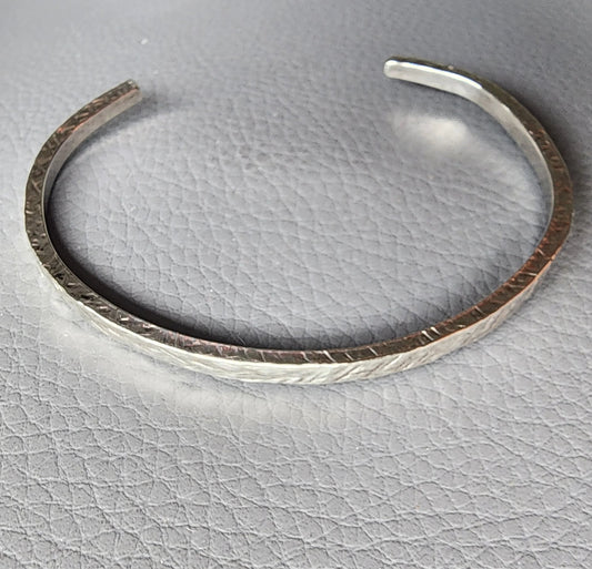 Sterling Silver Cuff Bracelet Hammered Texture Rectangular