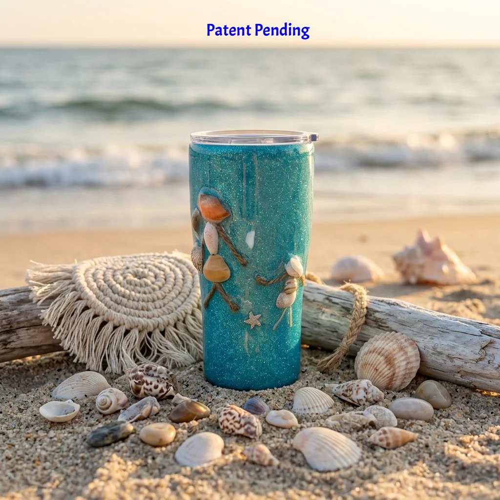 Saltwater peolps on a tumbler on the beach