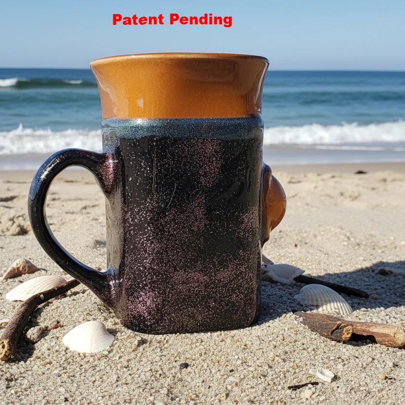Black rose gold coastal coffee mug with embedded seashells handmade in Florida