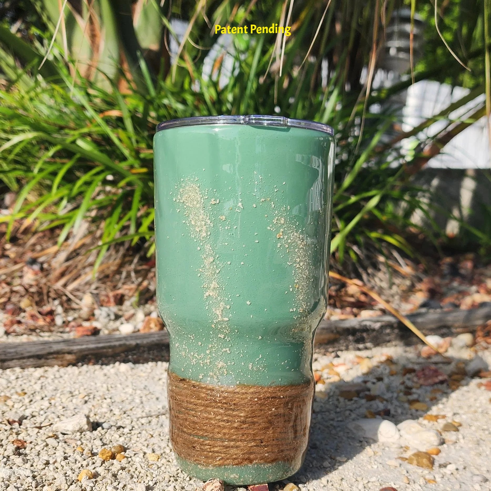 Marsh Tide 30oz Hook & Tumble fishing tumbler back side view in sand