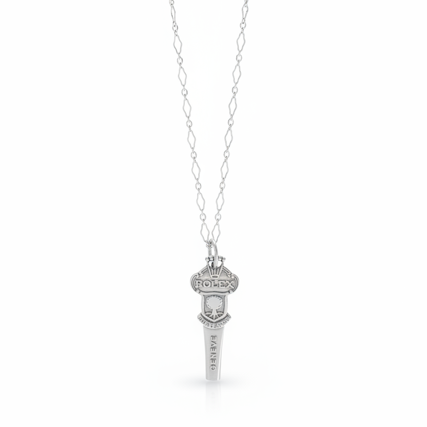 Rolex vintage silver spoon handle pendant necklace on sterling silver chain, product photo