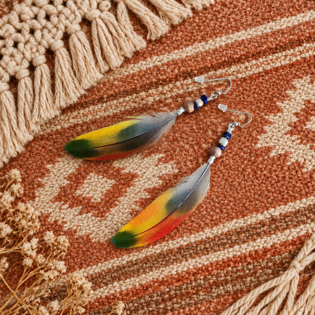 Coastal Feather Earrings, Real Feather Boho Dangles