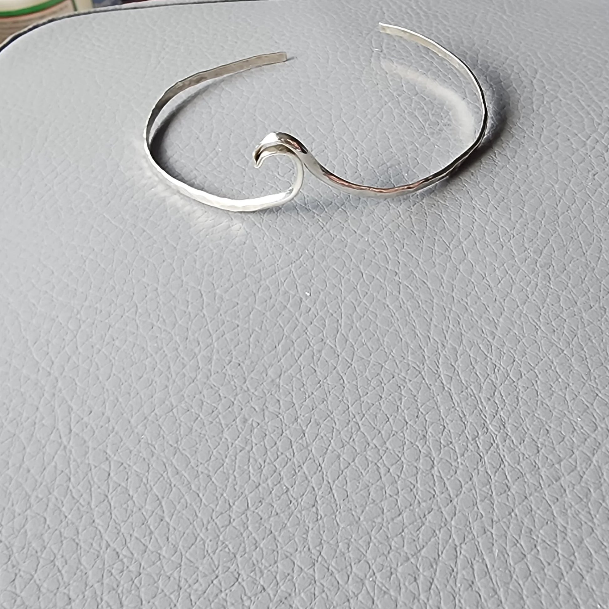 Sterling Silver Wave Delicate Bracelet Cuff Hammered Style