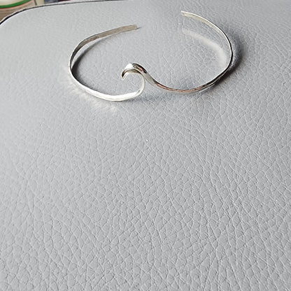 Sterling Silver Wave Delicate Bracelet Cuff Hammered Style