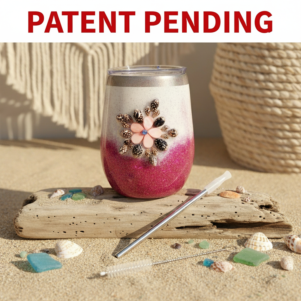 Handmade Seashell Flower Glitter Tumbler | 12oz Stainless Steel Beach Boho Souls