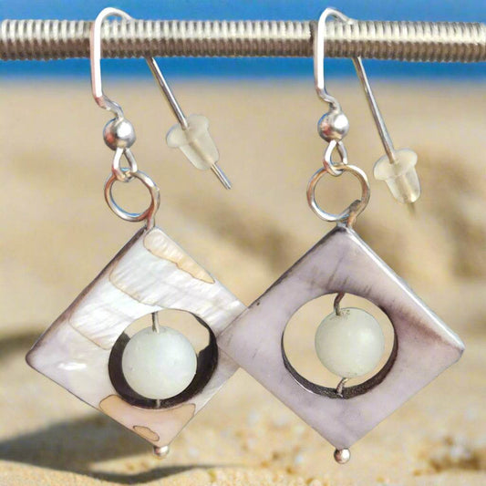 Handmade Beautiful Square-Shaped Earrings with Aventurine & Mother of Pearl – Elegant S-Shape Design✨