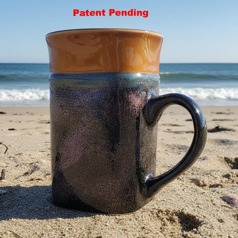 Black rose gold coastal coffee mug with embedded seashells handmade in Florida